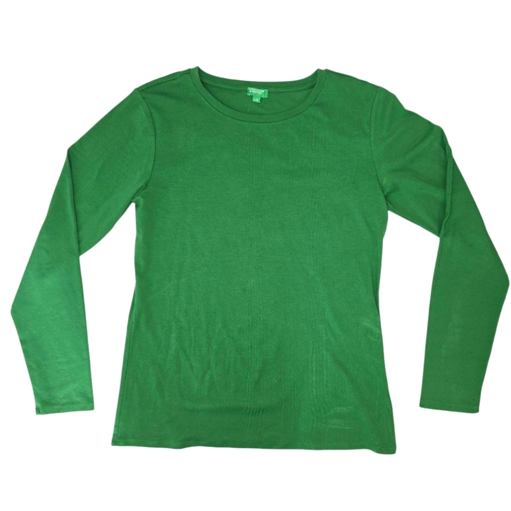 • United Colors Of BENETTON • Bright Green Longsleeve Top Fitted Cottonblend